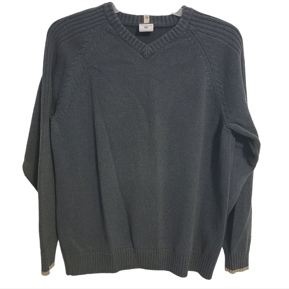 Columbia | Men's Cozy Gray V-Neck Knit and Ribbed Sweater (Size Large)